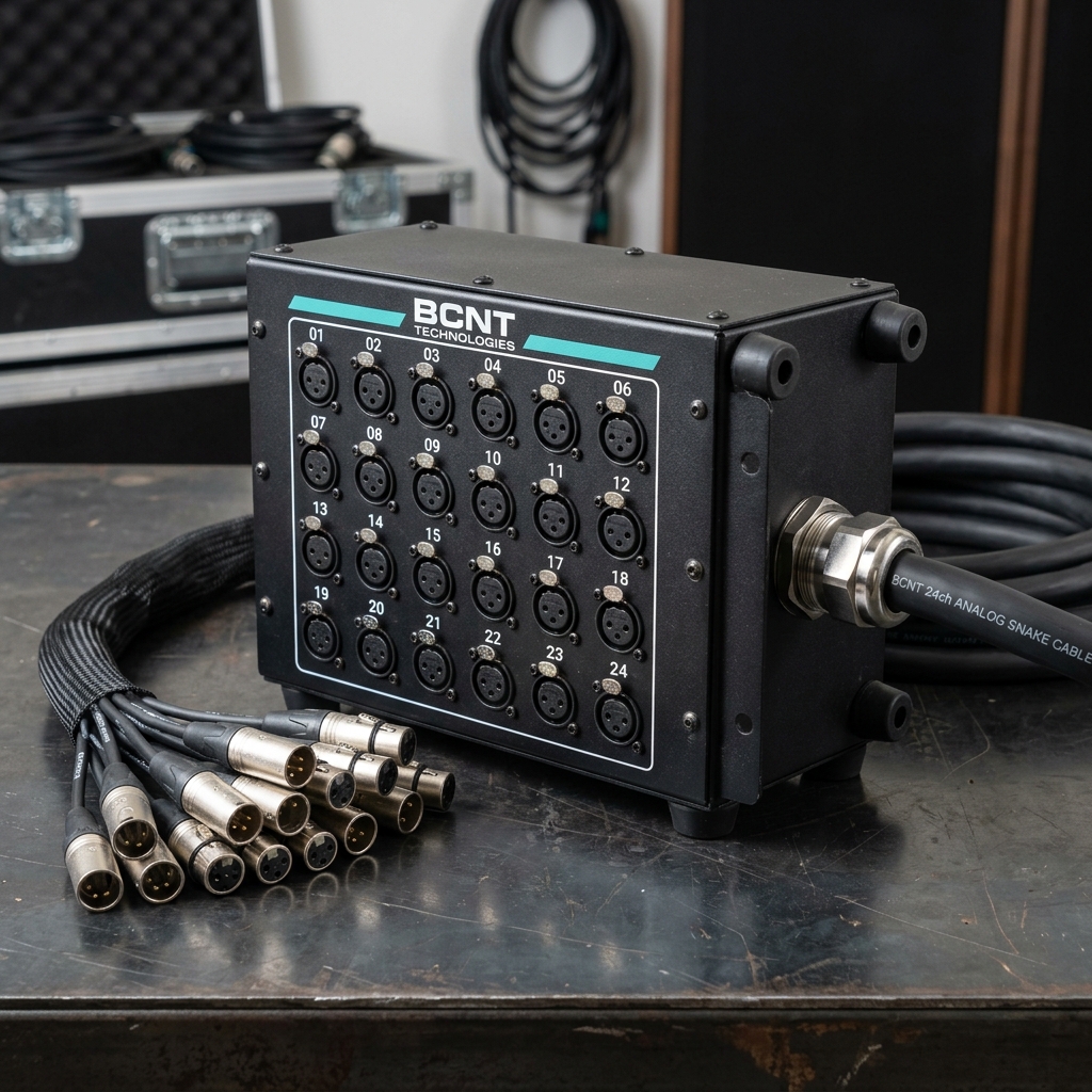 24-Channel Audio Snake - Stage Box & Rolling Reel, 24 XLR (20 Send + 4 Return)